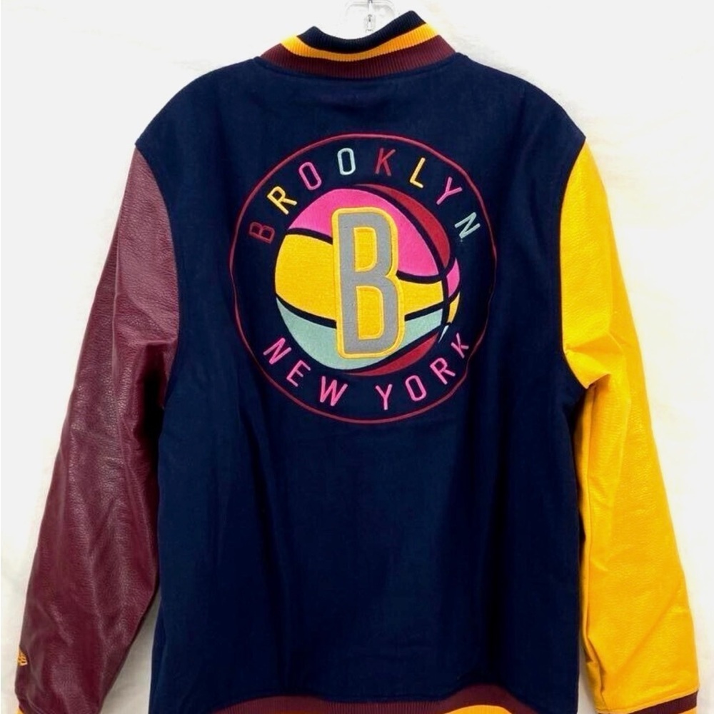 New Era Brooklyn Nets Varsity Jacket - Navy, Yellow, Maroon - Picture 2 of 4